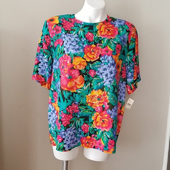 Vintage Tops - NWT Early 90s Vtg Talbots Floral Silk Blouse Top